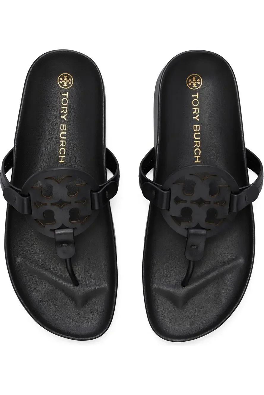 Tory Burch Miller Cloud Thong Sandal Black Leather Size Women’s 8.5